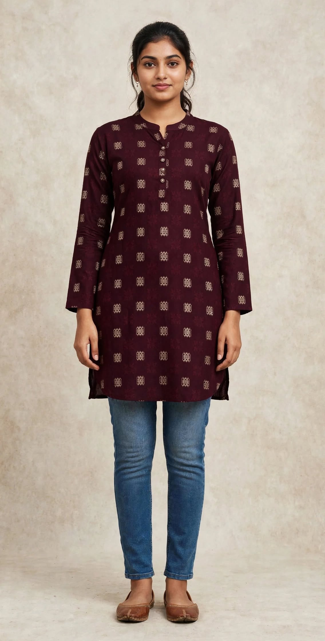 Trending Wine Straight Kurti Bhatija - Image 2